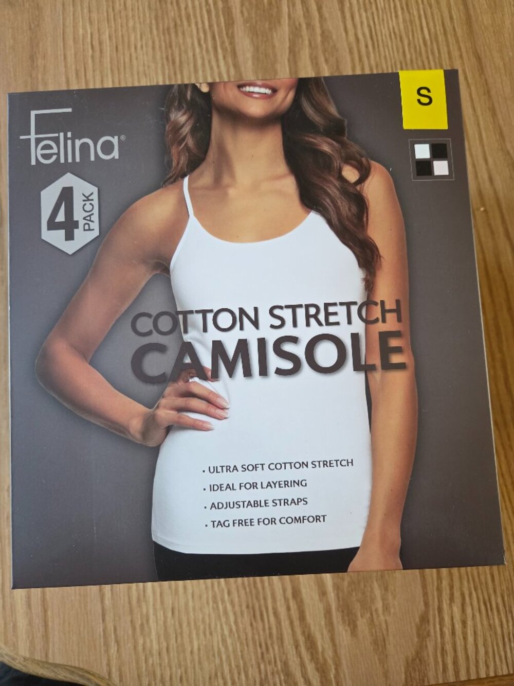 Felina Women's 4 PK Tag Free Cotton Stretch Camisole Tank Black & White S M L XL